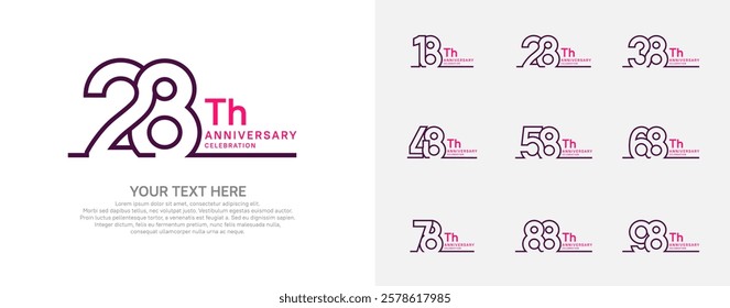 Anniversary logo set vector design, purple and pink color for celebration event