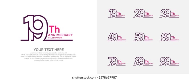 Anniversary logo set vector design, purple and pink color for celebration event