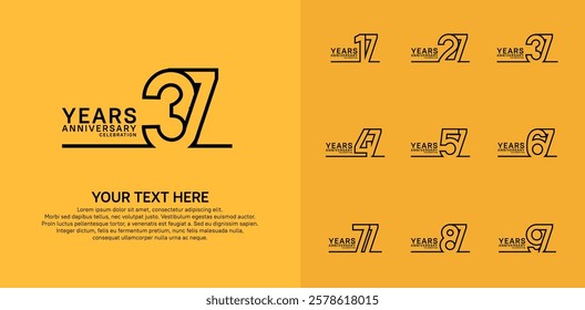 Anniversary logo set vector design, black color for celebration event