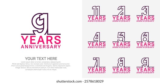 Anniversary logo set vector design, purple and pink color for celebration event