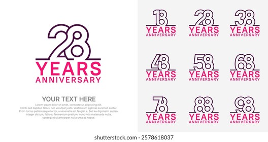 Anniversary logo set vector design, purple and pink color for celebration event