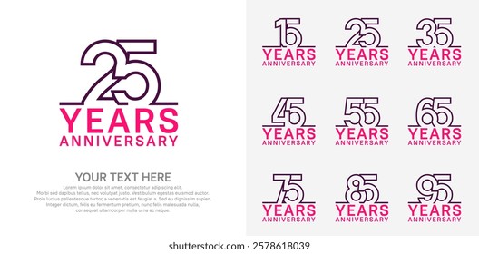 Anniversary logo set vector design, purple and pink color for celebration event