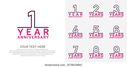 Anniversary logo set vector design, purple and pink color for celebration event