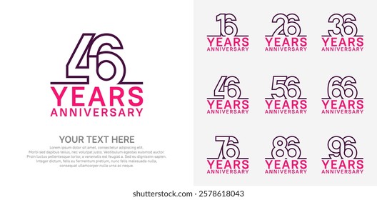 Anniversary logo set vector design, purple and pink color for celebration event