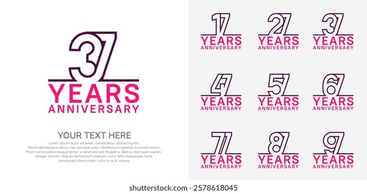 Anniversary logo set vector design, purple and pink color for celebration event