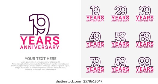 Anniversary logo set vector design, purple and pink color for celebration event