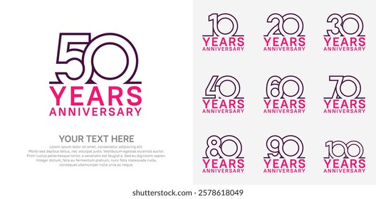 Anniversary logo set vector design, purple and pink color for celebration event