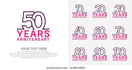 Anniversary logo set vector design, purple and pink color for celebration event