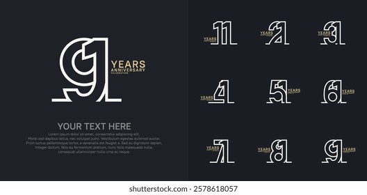 Anniversary logo set vector design, white and gold color for celebration event