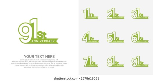 Anniversary logo set vector design, green color for celebration event