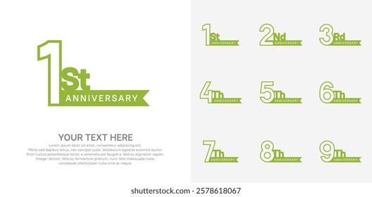 Anniversary logo set vector design, green color for celebration event