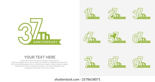 Anniversary logo set vector design, green color for celebration event