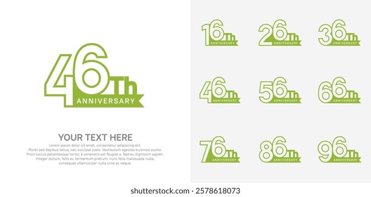 Anniversary logo set vector design, green color for celebration event