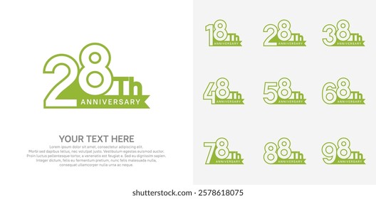 Anniversary logo set vector design, green color for celebration event