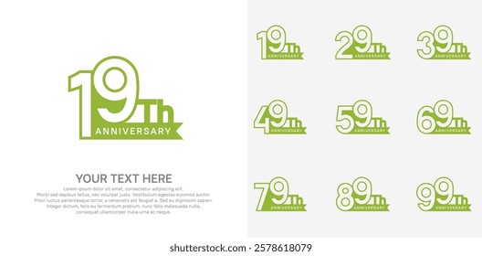 Anniversary logo set vector design, green color for celebration event