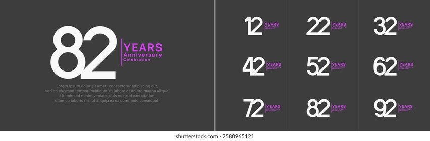 anniversary logo set. vector design white and purple color can be use for special moment