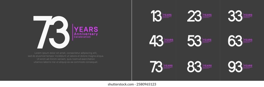 anniversary logo set. vector design white and purple color can be use for special moment
