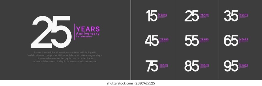 anniversary logo set. vector design white and purple color can be use for special moment