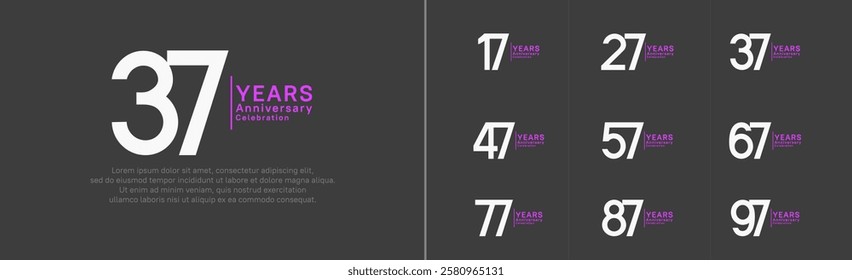 anniversary logo set. vector design white and purple color can be use for special moment