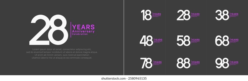 anniversary logo set. vector design white and purple color can be use for special moment