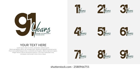 Anniversary logo set vector design, brown color for celebration event