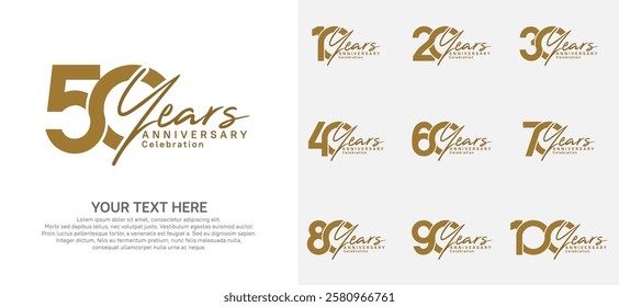 Anniversary logo set vector design, brown for celebration event