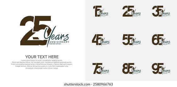 Anniversary logo set vector design, brown color for celebration event