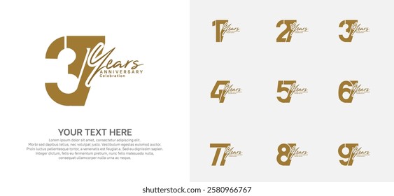 Anniversary logo set vector design, brown for celebration event
