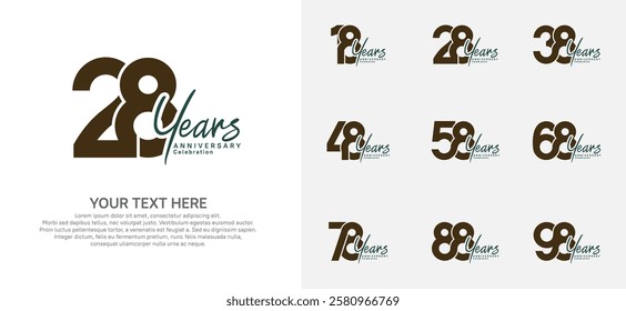 Anniversary logo set vector design, brown color for celebration event