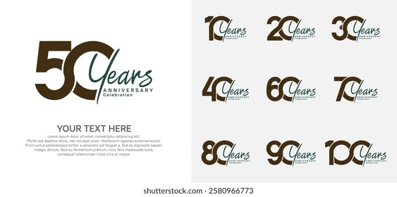 Anniversary logo set vector design, brown color for celebration event
