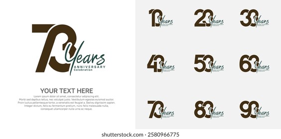 Anniversary logo set vector design, brown color for celebration event