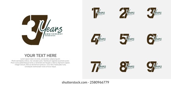 Anniversary logo set vector design, brown color for celebration event