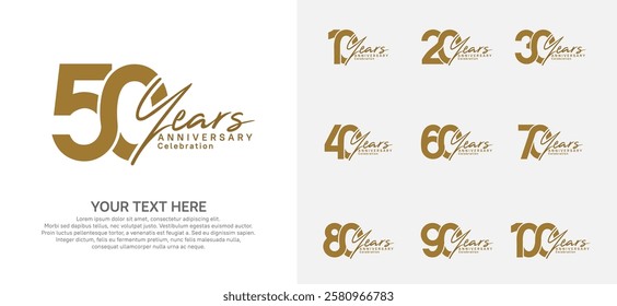 Anniversary logo set vector design, brown for celebration event