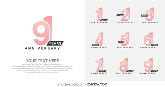 Anniversary logo set vector design, pink color for celebration event