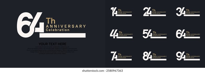 Anniversary logo set vector design, white and golden color for celebration event 