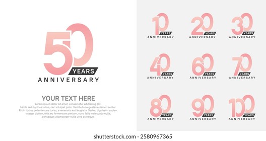 Anniversary logo set vector design, pink color for celebration event