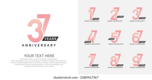 Anniversary logo set vector design, pink color for celebration event