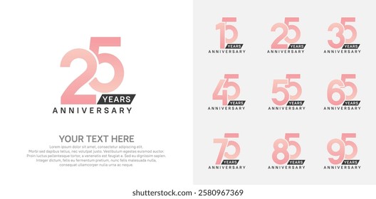 Anniversary logo set vector design, pink color for celebration event