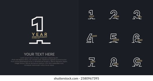 Anniversary logo set vector design, white and gold color for celebration event