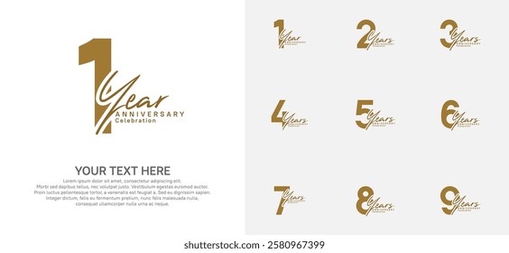 Anniversary logo set vector design, brown for celebration event