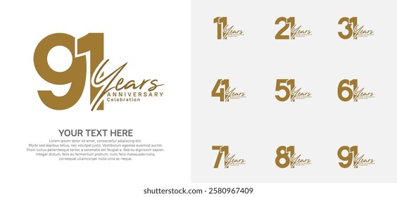 Anniversary logo set vector design, brown for celebration event