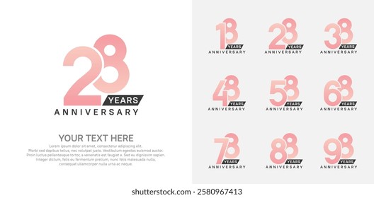 Anniversary logo set vector design, pink color for celebration event