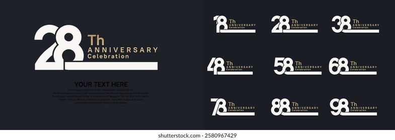 Anniversary logo set vector design, white and golden color for celebration event 