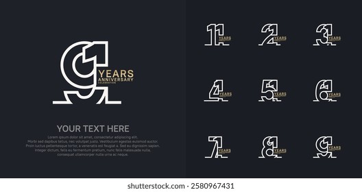 Anniversary logo set vector design, white and gold color for celebration event