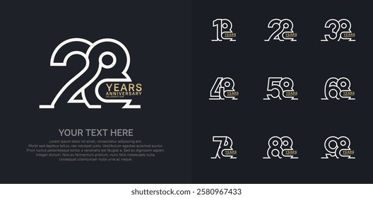 Anniversary logo set vector design, white and gold color for celebration event