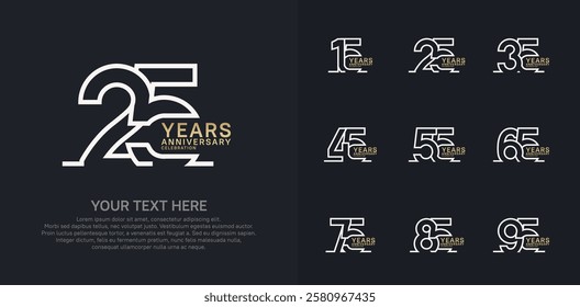 Anniversary logo set vector design, white and gold color for celebration event