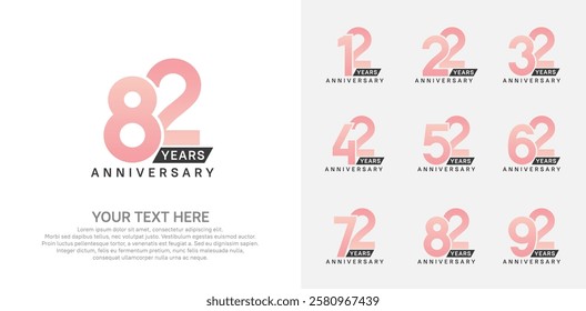 Anniversary logo set vector design, pink color for celebration event