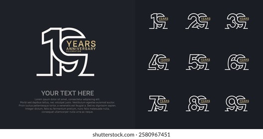 Anniversary logo set vector design, white and gold color for celebration event