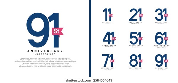 anniversary logo set. vector design blue color with pink ribbon can be use for celebration event