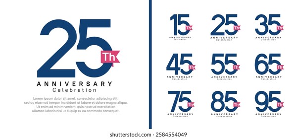 anniversary logo set. vector design blue color with pink ribbon can be use for celebration event